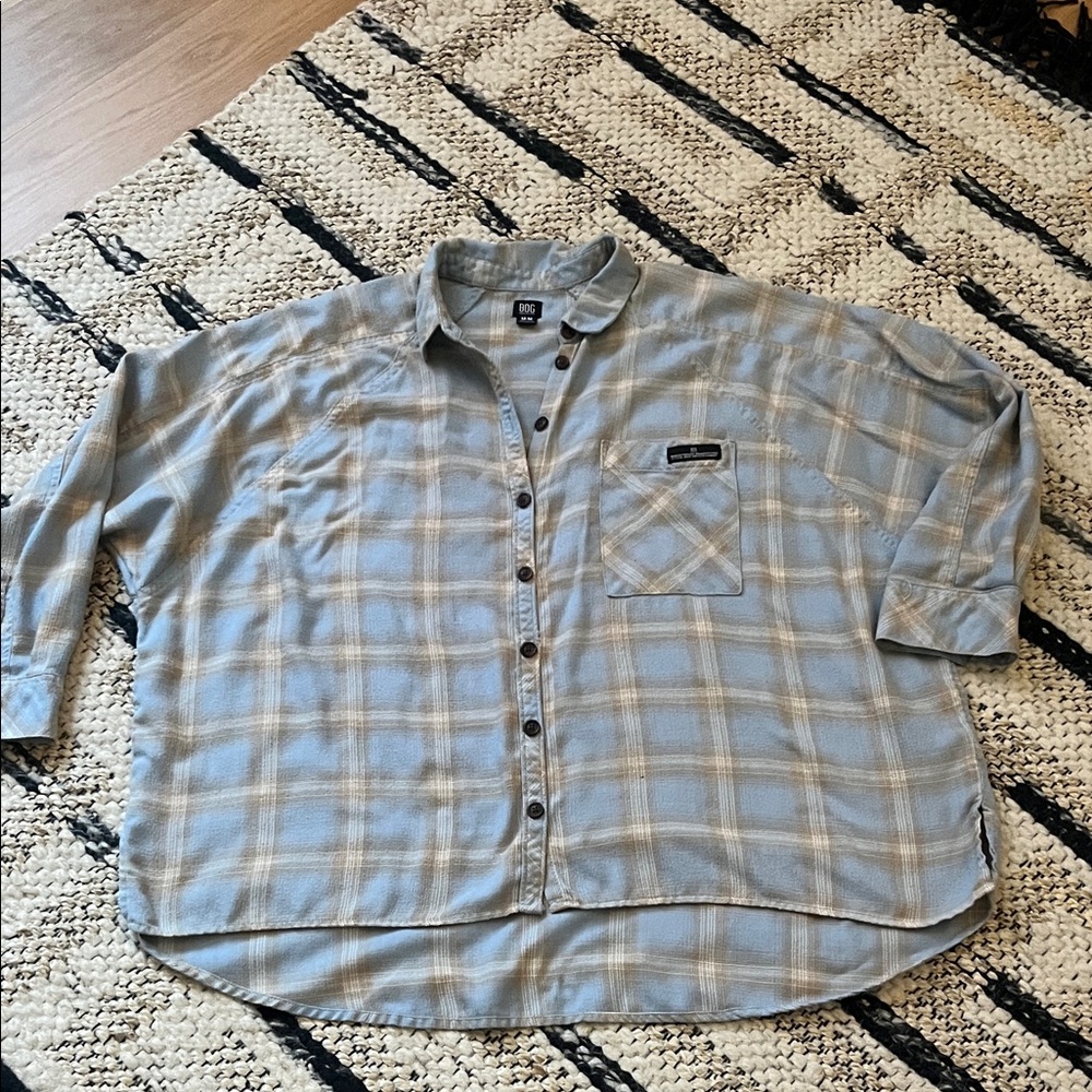 BDG Urban Outfitters Women’s Light Blue/ White Plaid Brendon Oversized FlannelM